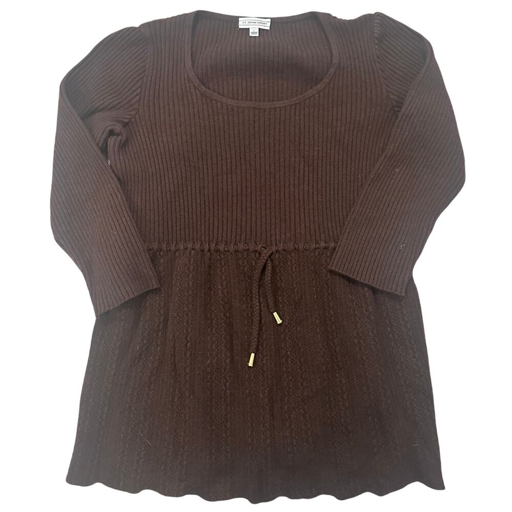 VTG St. John Sport Long-line Tunic Sweater Santana Knit Brown Cableknit Size L